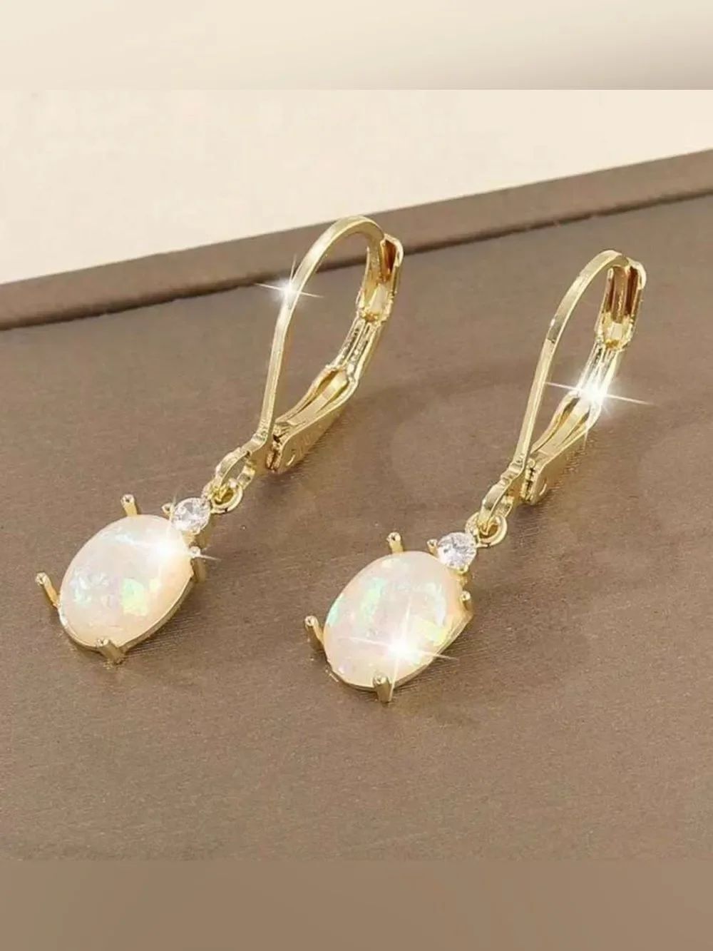 Gold faux Opal hoop Earrings A1729
